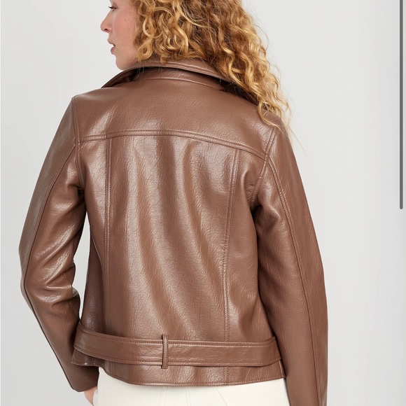 Large brown faux leather jacket with belt - Picture 6 of 6